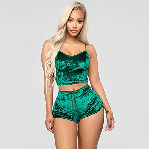 Black Lingerie for Women, Sexy Stockings Women Lingerie Thigh High Stockings with Garter Belt Set Lengerie New Deep V Lingerie Velvet Camisole Bow Shorts Set Bra Underwear Plus (3XL, Green)