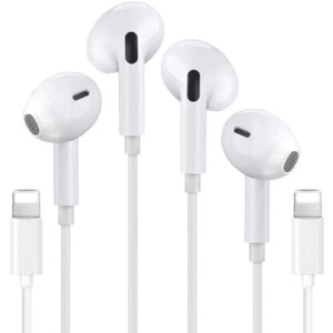 2 pack apple earbuds for iphone headphones wired earphones with lightning connector (built-in microphone & volume control)[apple mfi certified] noise isolating for iphone 14/13/12/11/xr/xs/x/8/7 white