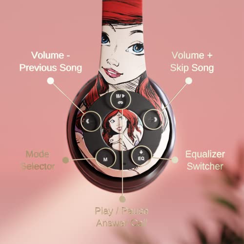 Disney The Little Mermaid Bluetooth Over-Ear Headphones, Wireless Foldable Headset with Built-in Microphone - Ariel & Friends Design, for Adults and Kids, Comfortable Auriculares