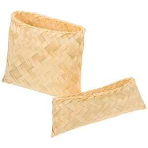 STOBAZA Bamboo Food Basket Woven Baskets Sticky Rice Basket Small Bamboo Woven Box Thailand Laos Handmade Serving Baskets Rice Container for Rice Candy Treats Woven Basket