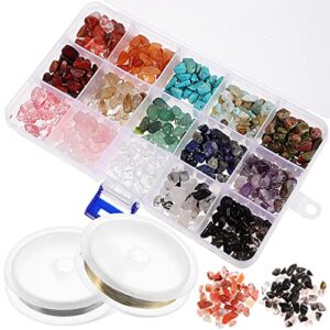 IMIKEYA Crystal Beads for Jewelry Making: 15 Colors Crystal Chips Crystal Bead Gemstone Beads for Ring Making DIY Jewelry Kit for Ring Bracelets Earring Jewelry Making Supplies Craft Gift