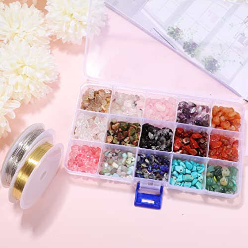 IMIKEYA Crystal Beads for Jewelry Making: 15 Colors Crystal Chips Crystal Bead Gemstone Beads for Ring Making DIY Jewelry Kit for Ring Bracelets Earring Jewelry Making Supplies Craft Gift
