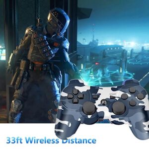 Rzzhgzq 2 Pack PS3 Wireless Controller Playstation 3 Controller Wireless Bluetooth Gamepad with USB Charger Cable for PS3 Console (Camo Brown+ Camo Blue)