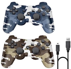 rzzhgzq 2 pack ps3 wireless controller playstation 3 controller wireless bluetooth gamepad with usb charger cable for ps3 console (camo brown+ camo blue)