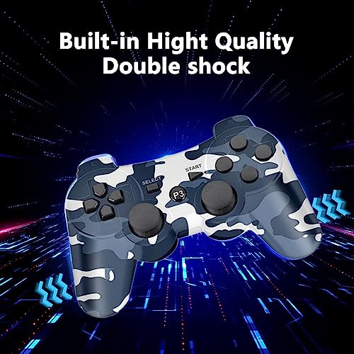 Rzzhgzq 2 Pack PS3 Wireless Controller Playstation 3 Controller Wireless Bluetooth Gamepad with USB Charger Cable for PS3 Console (Camo Brown+ Camo Blue)