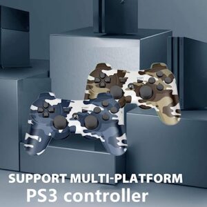 Rzzhgzq 2 Pack PS3 Wireless Controller Playstation 3 Controller Wireless Bluetooth Gamepad with USB Charger Cable for PS3 Console (Camo Brown+ Camo Blue)