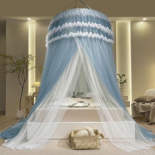 RIRC Bed Canopy Double Dome Canopy Bed Curtains Ceiling Suspension Mosquito Net for Bed Large Size Mosquito Netting Pink Bed Tent Luxury Bedroom Princess Canopy for Girls Bed (Blue)