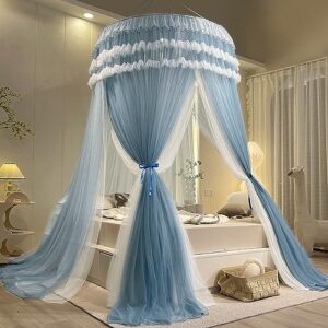 RIRC Bed Canopy Double Dome Canopy Bed Curtains Ceiling Suspension Mosquito Net for Bed Large Size Mosquito Netting Pink Bed Tent Luxury Bedroom Princess Canopy for Girls Bed (Blue)