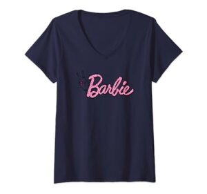 barbie - pink leopard print logo v-neck t-shirt