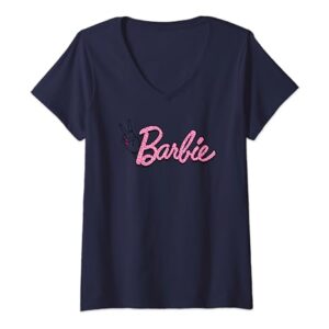 Barbie - Pink Leopard Print Logo V-Neck T-Shirt