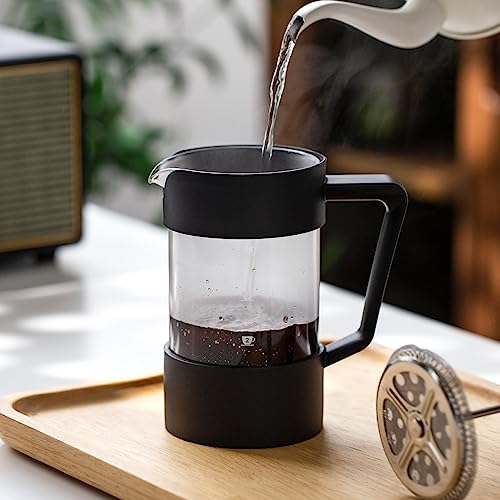TWOFUTU French Press Coffee Maker, Stainless Steel/High Borosilicate Glass Coffee Press, Cold and Hot Coffee Pot, Suitable Use for Restaurants, Home Kitchens, Travel or Offices. 600ml, Black.