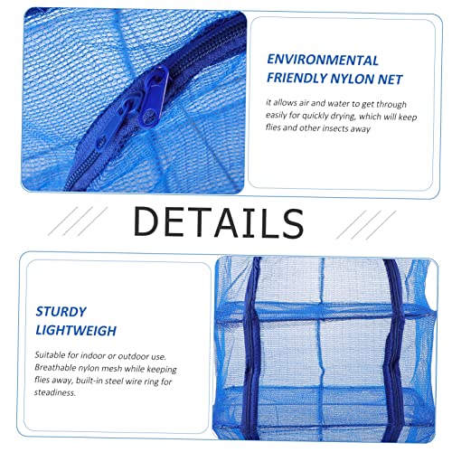 BESPORTBLE Foldable Fish Cage Fruit Dryer Hanging Clothes Drying Rack Laundry Drying Rack Collapsible Hanging Drying Net Zipper Drying Rack Folding Fish Mesh Nylon Blue Shrimp Fish Drying Net