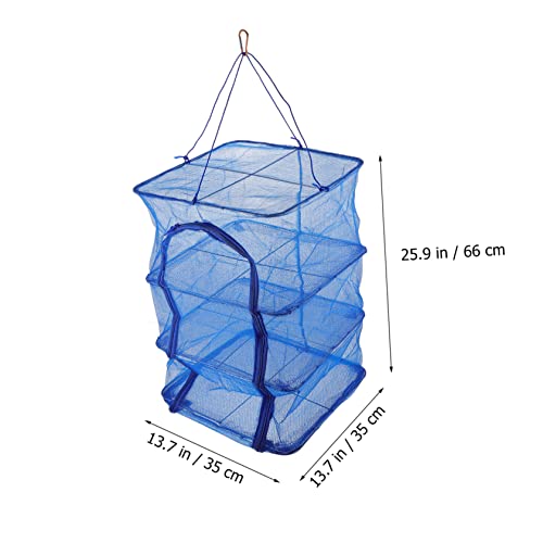 BESPORTBLE Foldable Fish Cage Fruit Dryer Hanging Clothes Drying Rack Laundry Drying Rack Collapsible Hanging Drying Net Zipper Drying Rack Folding Fish Mesh Nylon Blue Shrimp Fish Drying Net