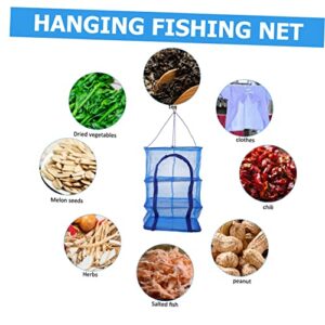 BESPORTBLE Foldable Fish Cage Fruit Dryer Hanging Clothes Drying Rack Laundry Drying Rack Collapsible Hanging Drying Net Zipper Drying Rack Folding Fish Mesh Nylon Blue Shrimp Fish Drying Net