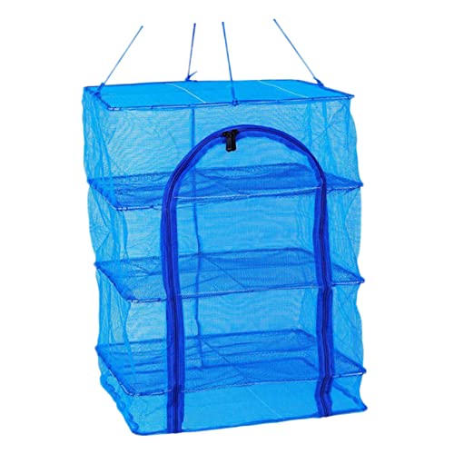 Garneck Foldable Fish Cage Blue Sweater Hydroponic Plants Meat Dehydrator Shrimp Fish Drying Net Hanging Dry Net Indoor Nylon Multi-Layer Net Hanging Basket Dryer Hanging Fishing Net Nylon