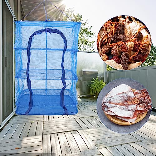 Toddmomy Fish Drying Net, 4 Layers Hanging Drying Fish Net Hanging Mesh Dryer Foldable Drying Net with Zippers Laundry Rack Net for Shrimp Fish Fruit Vegetables Herb