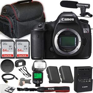 canon eos 5ds r dslr camera + 2x 64gb memory + ttl flash + microphone + case + more (15pc bundle)