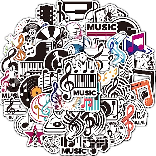 50Pcs Music Stickers for Water Bottles Vinyl Musical Note Stickers for Kids Waterproof Music Stickers for Laptop Guitar Hydroflask Scrapbooking Journaling