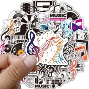 50Pcs Music Stickers for Water Bottles Vinyl Musical Note Stickers for Kids Waterproof Music Stickers for Laptop Guitar Hydroflask Scrapbooking Journaling