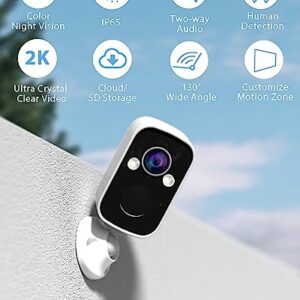 Security Cameras Wireless Outdoor,2K Battery Powered AI Motion Detection Spotlight Siren Alarm WiFi Surveillance Indoor Home Camera, Color Night Vision, 2-Way Talk, Waterproof, Cloud/SD Storage