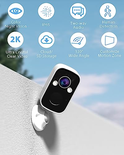 Security Cameras Wireless Outdoor,2K Battery Powered AI Motion Detection Spotlight Siren Alarm WiFi Surveillance Indoor Home Camera, Color Night Vision, 2-Way Talk, Waterproof, Cloud/SD Storage