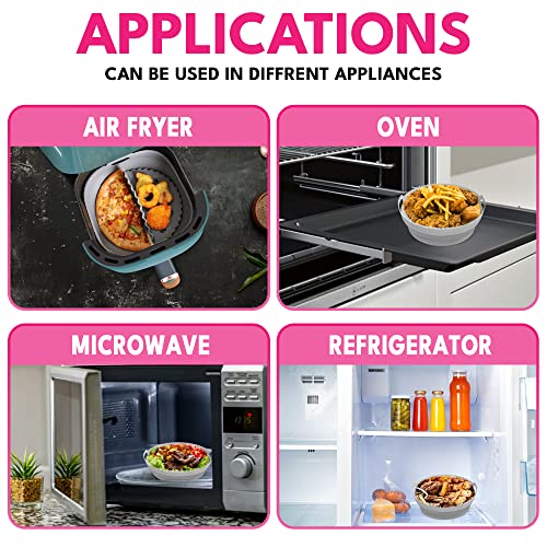 Silly Coney | Reusable Silicone Air Fryer Liners, Divider/Oil filter, Heat Resistant Mitts, Mini Tongs, Basting Brush | Air Fryer Silicone liners | Air Fryer Accessories | US Brand