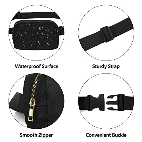 jealkip Waist Pack for Running Fanny Pack for Women and Men Crossbody Belt Bag Bum Bag with Adjustable Strap for Hiking Workout Sports Travel Black