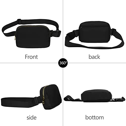 jealkip Waist Pack for Running Fanny Pack for Women and Men Crossbody Belt Bag Bum Bag with Adjustable Strap for Hiking Workout Sports Travel Black