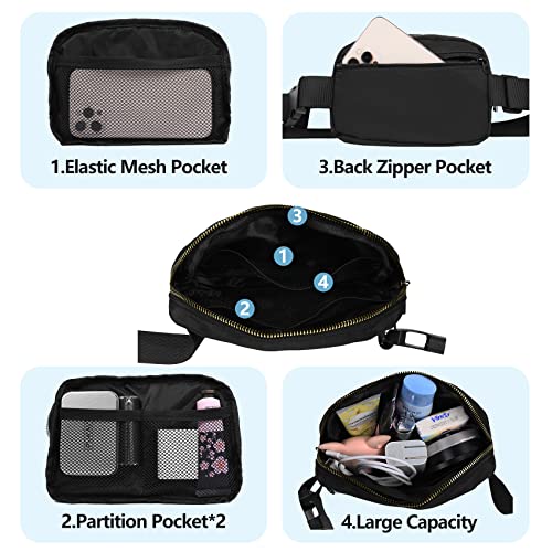 jealkip Waist Pack for Running Fanny Pack for Women and Men Crossbody Belt Bag Bum Bag with Adjustable Strap for Hiking Workout Sports Travel Black