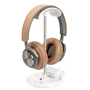 headphone stand, curved headset stand with storage tray, heavy base gaming headset holder for airpods max, airpods, airpods pro, beats, bose, sennheiser, sony and more (white)