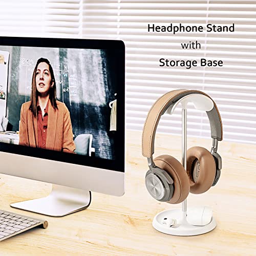 Headphone Stand, Curved Headset Stand with Storage Tray, Heavy Base Gaming Headset Holder for AirPods Max, AirPods, AirPods Pro, Beats, Bose, Sennheiser, Sony and More (White)