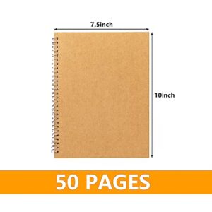 Ykimok 1 Pack College Ruled Notebook, Soft Brown Cover Spiral Notebook, Students Office Business Diary Spiral Book Journal,100 Pages, 50 Sheets, 10 x 7.5 Inch, With Writing Backboard
