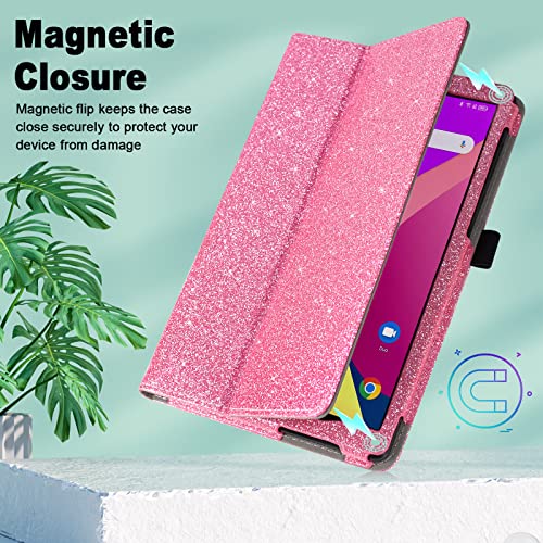 Caweet Case for TCL Tab 8 LE (Model: 9137W) 2023 Release, (𝐍𝐨𝐭 𝐅𝐢𝐭 𝐓𝐂𝐋 𝐓𝐚𝐛 𝟖 𝐌𝐨𝐝𝐞𝐥: 𝟗𝟎𝟑𝟖𝐒), Premium Leather Stand Cover with Magnetic Closure, Glitter Pink