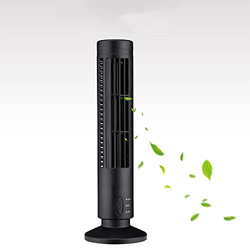 VALSEEL USB Tower Fan Bladeless Air Conditioner Small Fan, 2 Speeds Electric Fan, 33cm Mini Vertical Conditioner Office Desk Fan