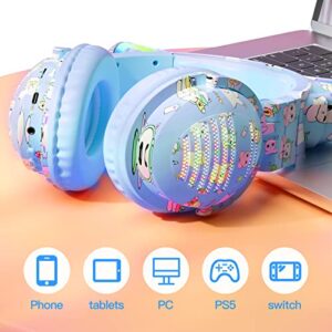 KERHAND 2023-NEW Cosplay Cute Cat Ear Wireless Headphones, Bluetooth Earphones with Foldable LED Light(RGB), Perfect for Gaming and Music,Compatible Phone Tablet or Laptop(Blue)