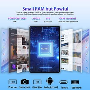 OSCAL 2023 Newest Android 12 Tablet, 10.1 Inch Tablets with 64GB ROM 1TB Expand, 25W/6580mAh Fast Charging, 800 x 1080p HD IPS Touch Screen, 2+5MP Dual Camera, WiFi, BT, Google Certified, Blue