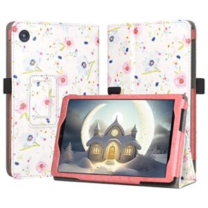 caweet case for tcl tab 8 le (model: 9137w) 2023 release, (𝐍𝐨𝐭 𝐅𝐢𝐭 𝐓𝐂𝐋 𝐓𝐚𝐛 𝟖 𝐌𝐨𝐝𝐞𝐥: 𝟗𝟎𝟑𝟖𝐒), premium leather stand cover with magnetic closure, white flower