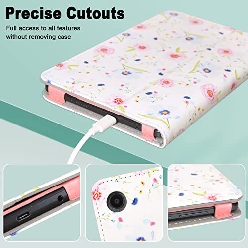 Caweet Case for TCL Tab 8 LE (Model: 9137W) 2023 Release, (𝐍𝐨𝐭 𝐅𝐢𝐭 𝐓𝐂𝐋 𝐓𝐚𝐛 𝟖 𝐌𝐨𝐝𝐞𝐥: 𝟗𝟎𝟑𝟖𝐒), Premium Leather Stand Cover with Magnetic Closure, White Flower
