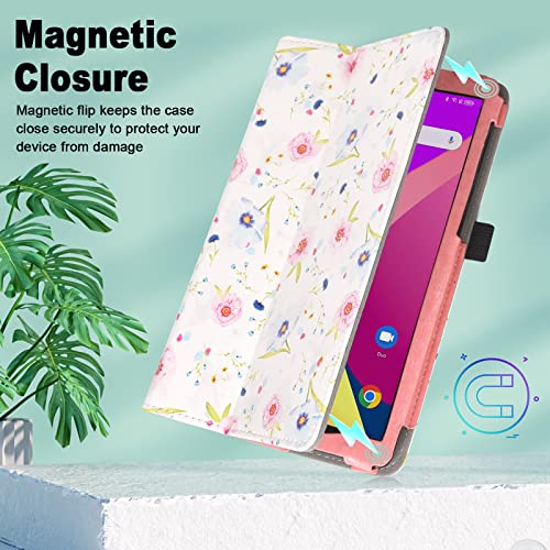 Caweet Case for TCL Tab 8 LE (Model: 9137W) 2023 Release, (𝐍𝐨𝐭 𝐅𝐢𝐭 𝐓𝐂𝐋 𝐓𝐚𝐛 𝟖 𝐌𝐨𝐝𝐞𝐥: 𝟗𝟎𝟑𝟖𝐒), Premium Leather Stand Cover with Magnetic Closure, White Flower