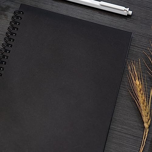 Ykimok 1 Pack College Ruled Notebook, Soft Black Cover Spiral Notebook, Memo Notepad Sketchbook, Students Office Business Diary Spiral Book Journal, 120 Pages, 60 Sheets, 10 x 7.5 Inch