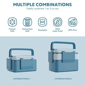 JSCARES Stainless Steel Bento Box Adult Lunch Box, 3 Stackable Bento Lunch Containers, Portable Modern Style Adult Bento Box, Leakproof 51OZ Bento Lunch Box for Kids and Adults (Blue)