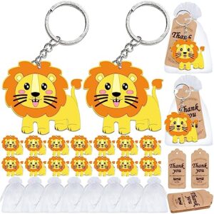 elecrainbow 60 pack lion party favors include 20 lion keychains, 20 thank you tags, 20 gift bags for safari party, jungle baby shower, zoo animal themed kids birthday, wild one first birthday
