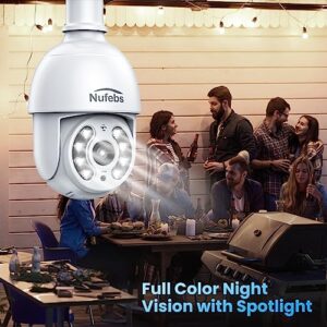 NUFEBS 1080P/2MP Light Bulb Security Camera 2.4G WiFi Security Cameras Wireless Outdoor Indoor for Home Security, 355° Monitoring, Auto Tracking, 24/7 Recording, Color Night Vision