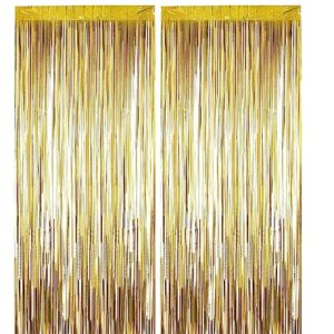 2 pack 3.2 ft x 9.8 ft champagne gold gold tinsel curtain party backdrop decorations, metallic foil fringe backdrop door for birthday graduation wedding party streamers photo backdrop.