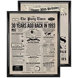 30th birthday decorations for women and men, 2 pieces vintage 30th birthday posters, back in 1993 birthday party supplies, 30th birthday gifts for her and him, 8x10 inch