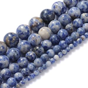 6mm Natural Blue Spot Gemstone Round Loose Beads Crystal Stone Bracelet Necklace Accessories Crafts for Jewelry Making DIY,1 Strand 15"