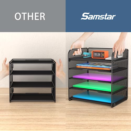 Samstar Mesh Desk Organizer with Handle, 5 Tier Letter Tray Paper Organizer File Sorter Rack Shelves, Black