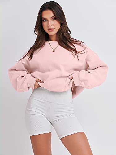 ANRABESS Oversized Sweatshirts for Women Teen Girls Pullover Casual Loose Fit Fleece Crop Hooded Sweaters Fall Winter Fashion y2k Clothes A1026-huafen-XL Light Pink