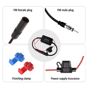 Hidden Car Antenna Booster Amplifier Strengthen 25db,Universal 12V FM AM Radio Antenna Adapter for Car Stereo,Audio,Radio,Media,Head Unit Receiver