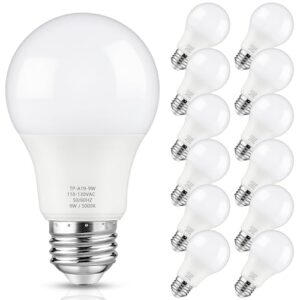 maylaywood a19 led light bulbs, 60 watt equivalent led bulb, daylight white 5000k, 850 lumens, e26 standard base, non-dimmable, 9w bright white led bulbs for living room bedroom home office, 12-pack